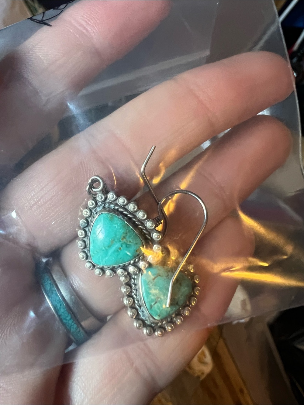 Turquoise Teardrop Silver-Bead Dangle Earrings